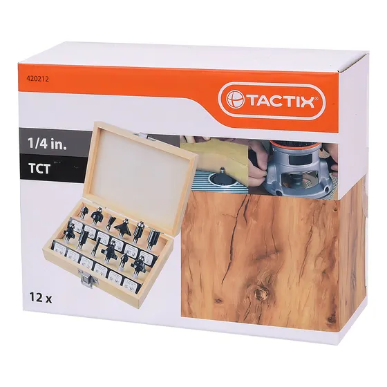 Set De Fresas 12 Piezas Tactix Toma De 1/4 En Caja De Madera