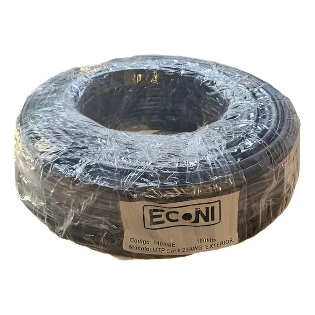 Bobina Cable Utp Cat6 100m Ext Negro Cca 1408/6e Econni