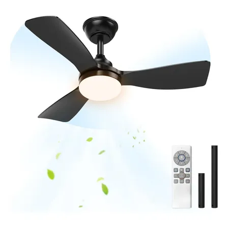 Ventilador De Teto 36 Polegadas Com Luz Led E Controle Remoto, 3 Pás, 6 Velocidades, 3 Cores De Luz Ajustáveis,... 91 M 60 Hz Preto 127/220v Plástico