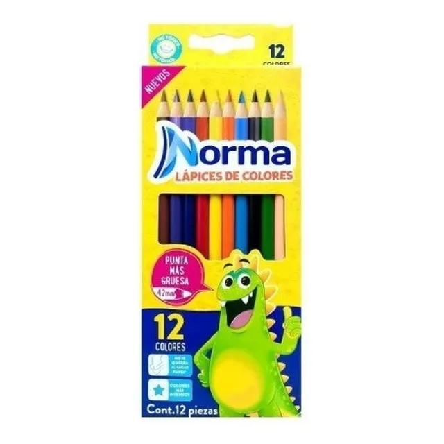 12 Lápices De Colores Norma Mina + Gruesa 4.2