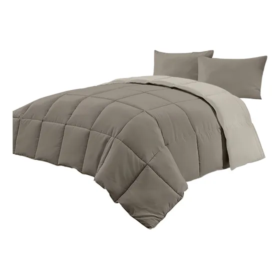 Acolchado Edredon 1 1/2 P Reversible Simil Plúmon F Almohada Color Vison / Beige Diseño De La Tela Matelaseada A Cuadros