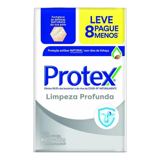 Pacote De Sabonete Em Barra Antibacteriano Limpeza Profunda Com 8 Unidades De 85g Cada Protex