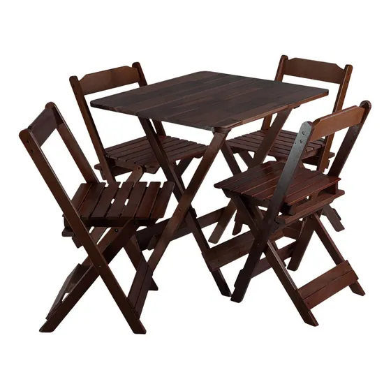 Jogo De Mesa Dobrável 70x70 C 4 Cadeiras Madeira Maciça Bar Cor Imbuia Desenho do tecido das cadeiras Liso