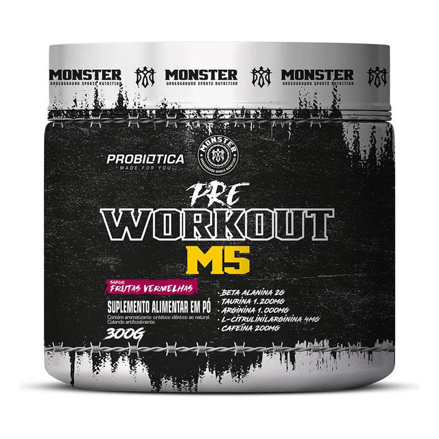 Pre Treino 300g Probiotica Frutas Vermelhas Pré Workout Monster M5