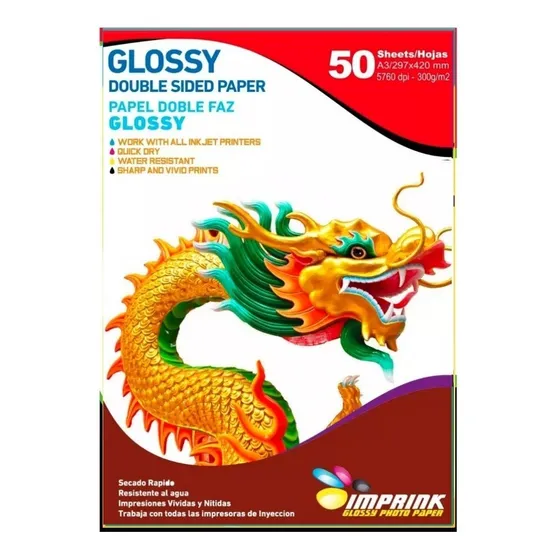 Papel Fotografico Doble Faz Glossy Brillante A3 300g/50hojas