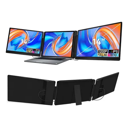 Pantalla Doble Portátil 14p Extensible Para Laptop 1200p Hd Negro