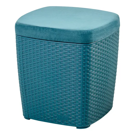Puff Baul Organizador Capri Tipo Ratan Marca Mq Color Azul Petróleo