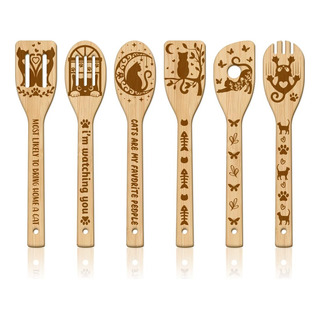 Utensilios De Cocina Globleland De Bambú Para Gatos Grabados Utensilios De Cocina Globleland De Bambú Para Gatos Grabados