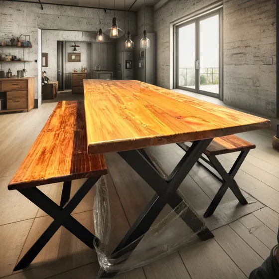 Mesa De Comedor O Terraza Roble 180 Cm + 2 Banquetas