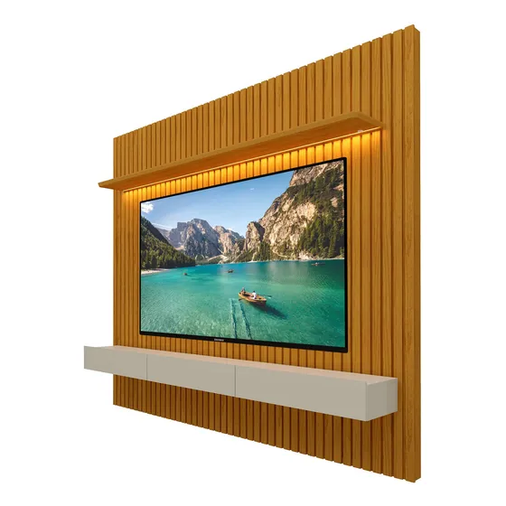 Rack Com Painel Home Suspenso Tv Led Ripado 2.2 Off White