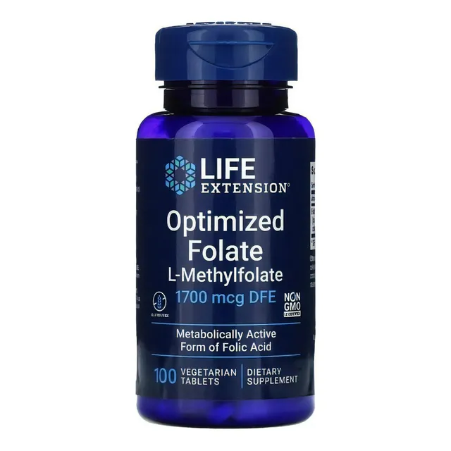 Folato De Metilo Vitamina B 1700 Mcg 100 Tabs Life Extension Sabor Neutro