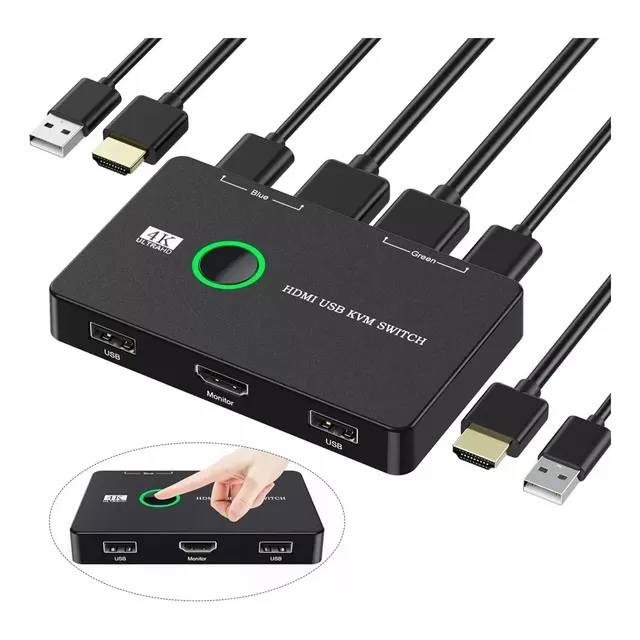 Conmutador Switch Kvm Para 2 Computadoras 4k Hdmi 2 Puertos