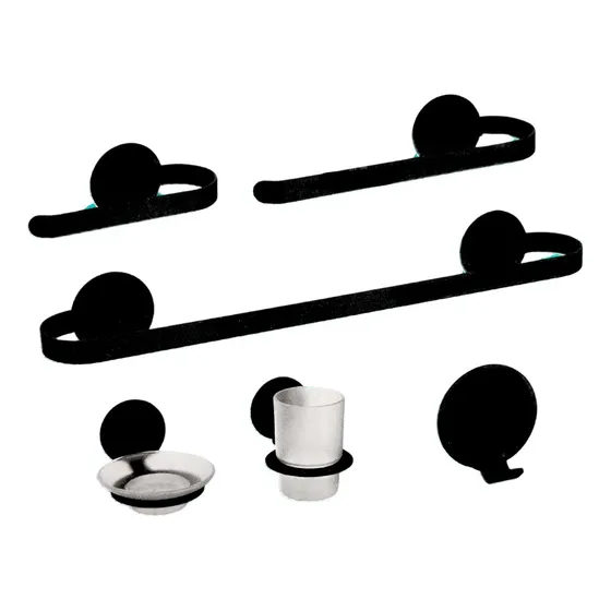Juego De Baño De Lujo Negro Mate Metálico De 6 Pzas
