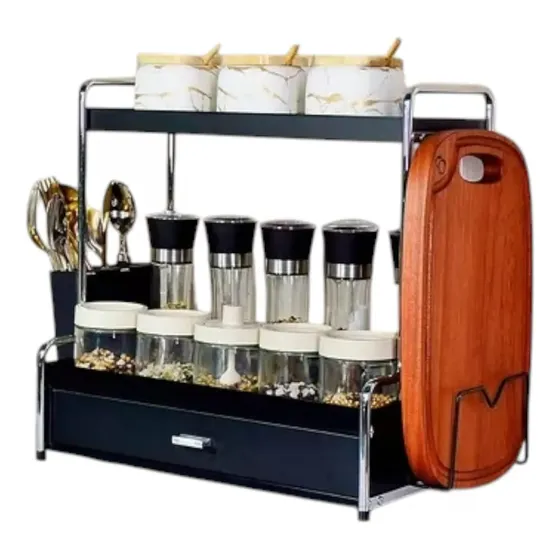 Porta Temperos Condimentos Organizador Cozinha Preto