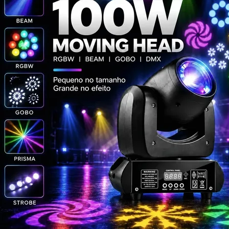 100w Moving Head Led Beam Rgbw Prisma E Gobo Giratório Festa 127/220v