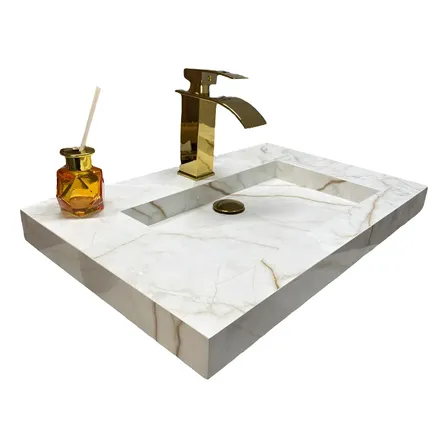 Pia De Porcelanato Esculpido Cuba Porcelanato 40x60 Dourado-escuro Polido