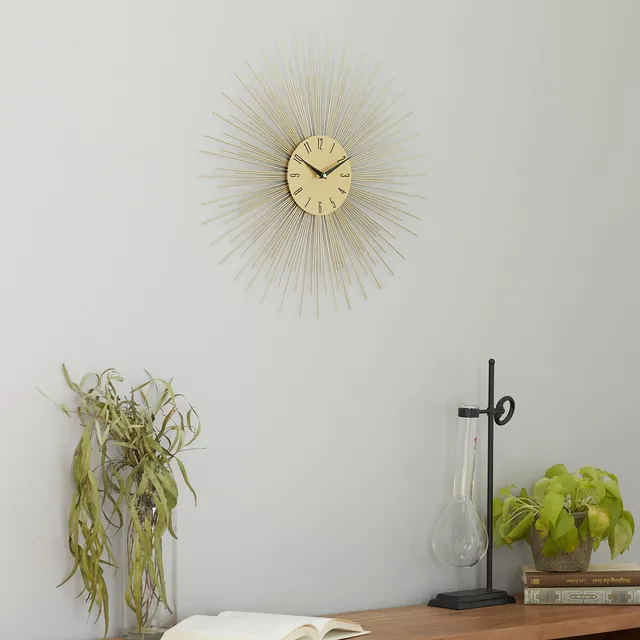 Deco Reloj Pared Metal Starburst Dorado