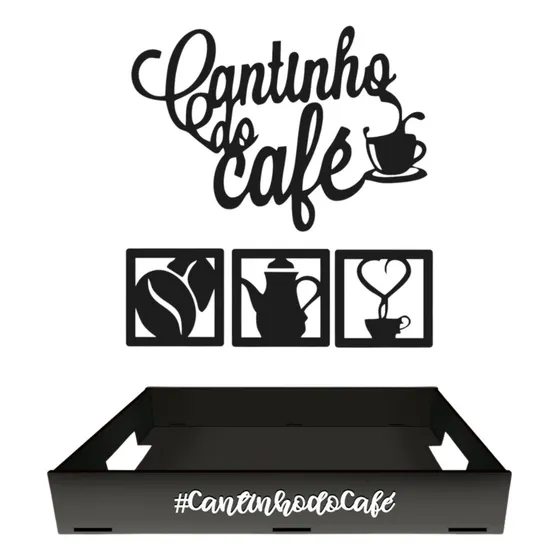 Bandeja Mdf Cantinho Do Café Decoração Cozinha Escritório Cor Preto