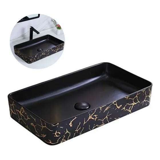 Lavamanos Sobreponer Thunder Negro Mate Con Vetado Dorado -
