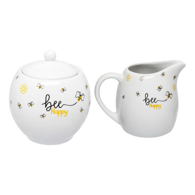 Açucareiro E Leiteira Porcelana Honey Abelhinha Bee Happy Cor Branco Açucareiro E Leiteira Porcelana Honey Abelhinha Bee Happy Cor Branco