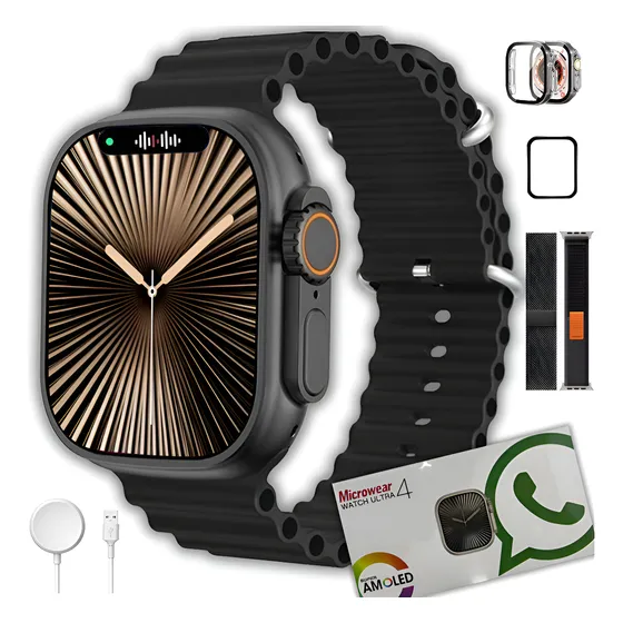 Relógio Smartwatch Ultra U4 Plus Amoled Nfc Gps 49mm Brindes Preto Mesh