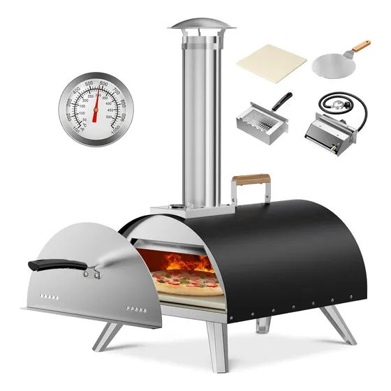 Horno Para Pizza 12  / 500grados Combinado Gas/leña/pellets Negro