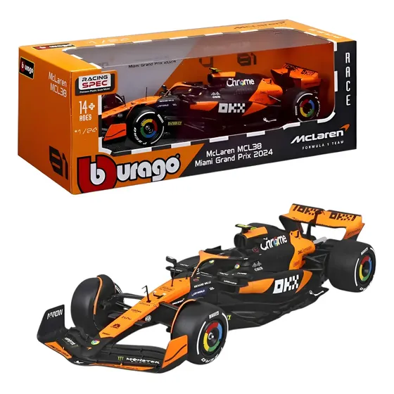Auto A Escala 1:24 Bburago Formula 1 - 23 Cm F1 2024 Color Mclaren Mcl38 Norris 4 | MercadoLibre