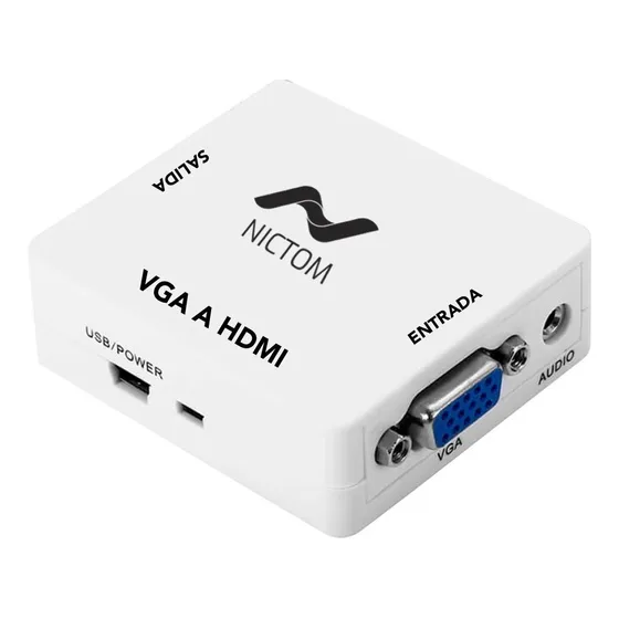 Conversor de Vga a Hdmi con audio analógico a digital color blanco Nictom