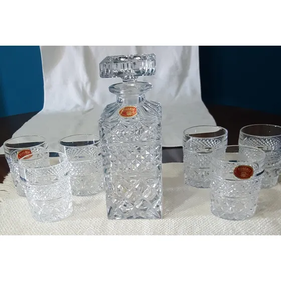 Juego De Botella Y Vasos De Cristal De Bohemia