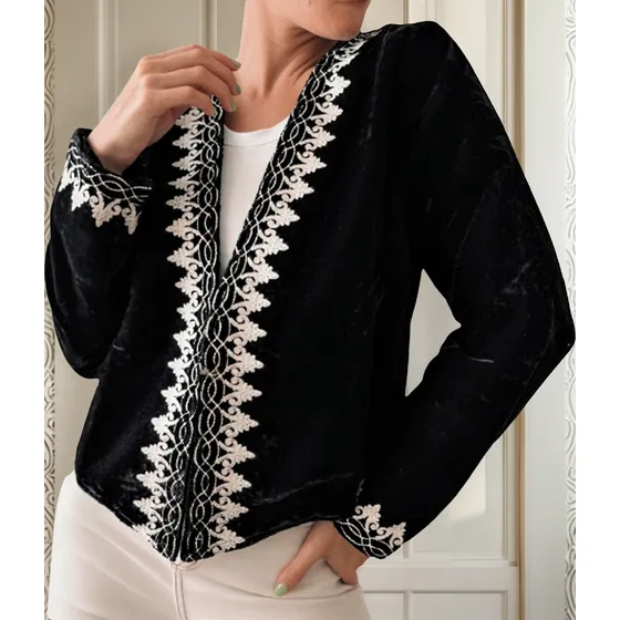  Saco Saquito Importado Bordado Velvet Negro Estilo Rapsodia