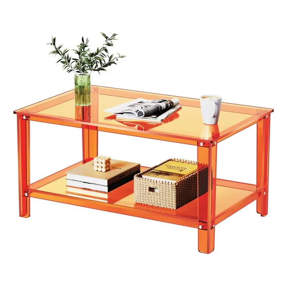 Mesa De Café Em Acrílico Solarund Com Prateleira De Mesa Cen