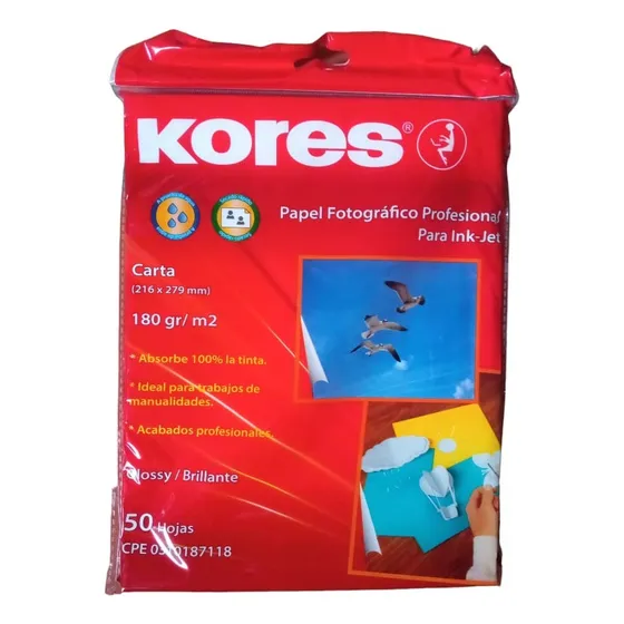 Papel Fotografico 180gr Carta 50 Hojas Marca Kores 