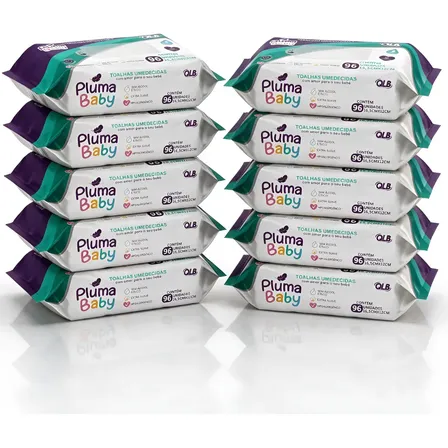 Lenços Umedecidos Pluma Baby Hipoalergênico 960un 10 Pacotes