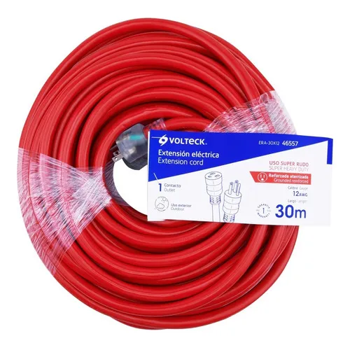 Extensión Reforzada Aterrizada 30 M 3x12 Awg, Volteck