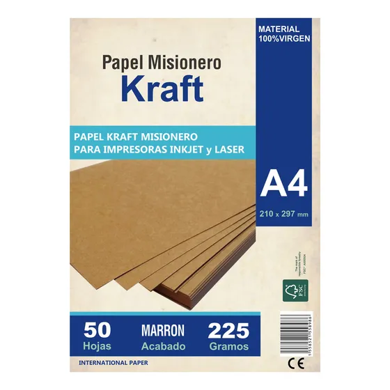 Papel Kraft A4 Misionero 225gr Resma 50 Hojas Madera Marron