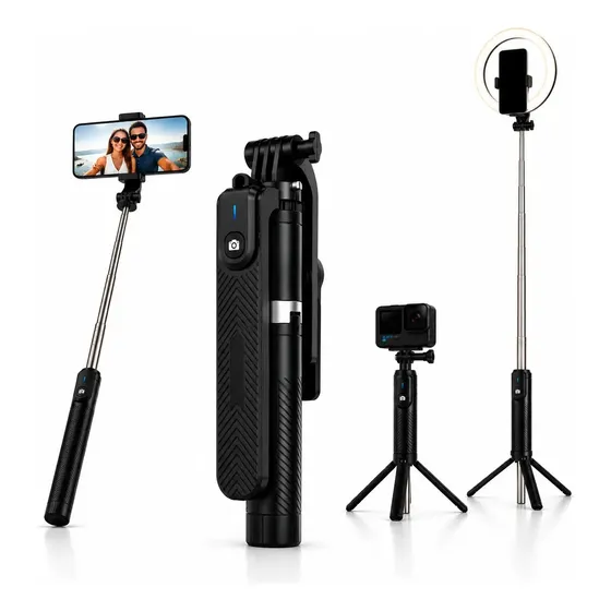 Tripé Bastão Pau De Selfie Bluetooth Celular Compatível Go pro 200cm Extensível Portátil Controle Re