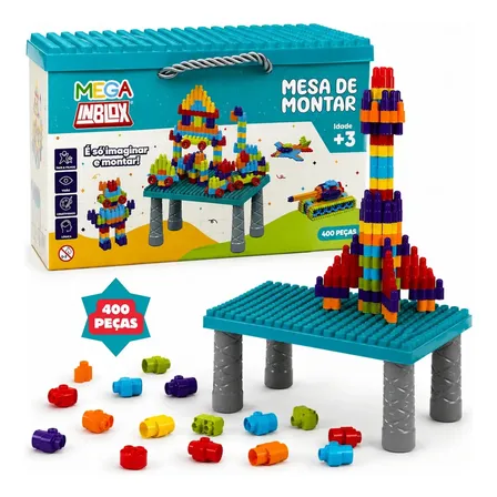 Mesa de Montar Inblox Mega Inblox com 400 Peças, Bloco de Construção Educativo para Crianças
