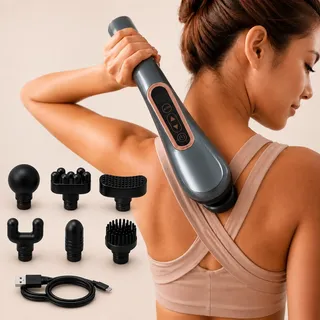 Massageador Elétrico Sem Fio Recarregável Cabo Longo 6 Em 1 127/220v Cinza-escuro