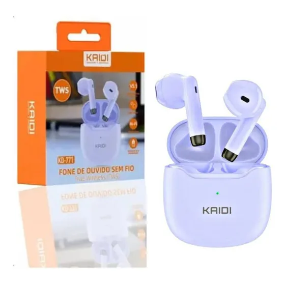 Fone De Ouvido Bluetooth P Celular Kaidi Tws Kd-771 Sem Fio Cor Lilás