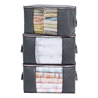 Pack 3 Bolsas Organizador Almacenamiento De Ropa / Mantas Color Gris Pack 3 Bolsas Organizador Almacenamiento De Ropa / Mantas Color Gris