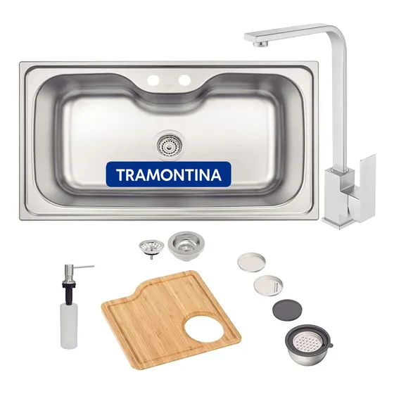 Pileta Tramontina Con Accesorios Acero Inoxidable + Grifo 