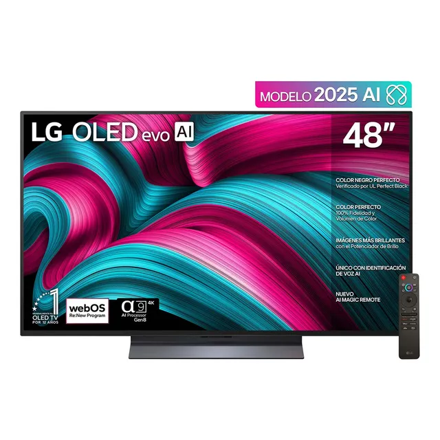 Pantalla 48 pulgadas LG OLED evo AI C5 4K SMART TV 2025 OLED48C5PSA, sistema operativo webOS, Identificación de Voz AI, 120Hz(VRR 144Hz), Dolby Atmos & Dolby Visión, AI Magic Remote, LG Channels