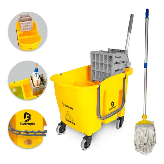 Balde Espremedor Mop Doblô Flex 30l Cabo Esfregão Bralimpia Cor Amarelo