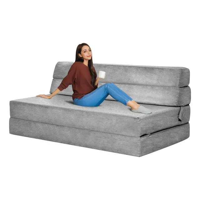 Sofa Cama Futon Plegable Modular Sala Mueble 3 En 1 Color Gris Diseño de la tela Liso