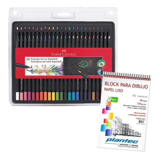 Set Lápices F.castell Supersoft X 50 + Block  Liso A5 120 G.