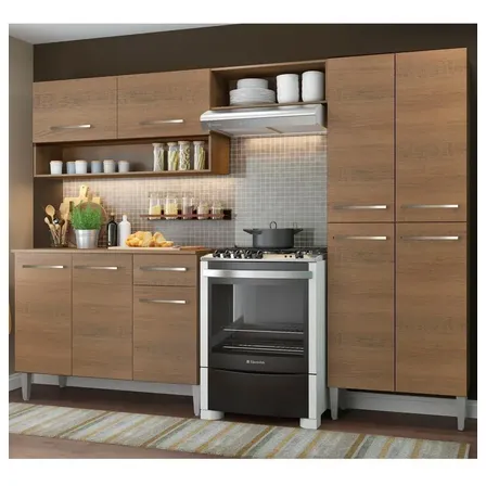 Cozinha Compacta Madesa Emilly Pop Com Armário E Balcão Cor Rustic
