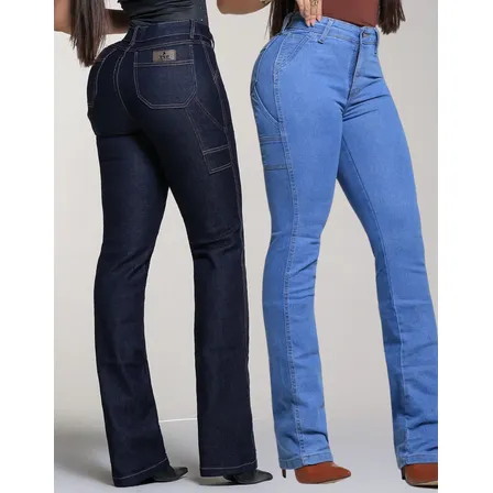 Kit 2 Calça Jeans Carpinteira Country Cowgirl Feminina Lycra