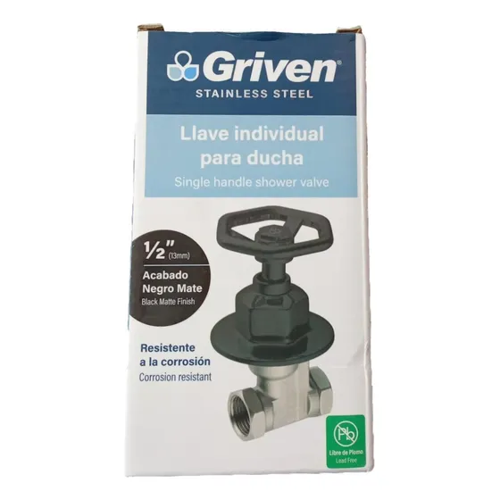 Llave Para Ducha Individual Negra 1/2 Griven