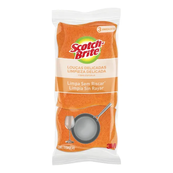 Esponja Scotch-Brite Não Risca Limpeza Delicada de fibra sintética laranja 3 u pacote x 3