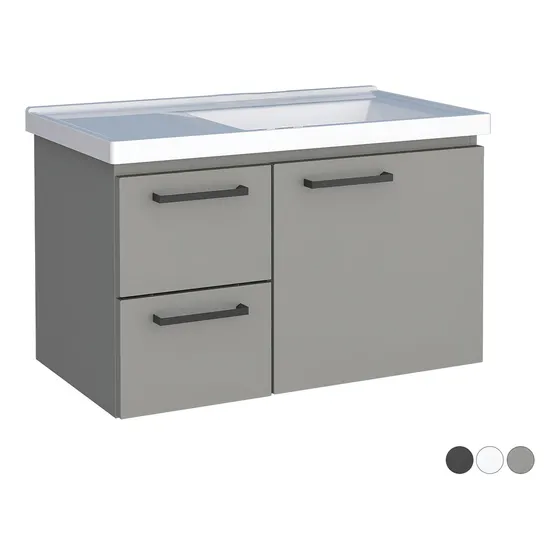 Gabinete Para Banheiro Em Aço Com Pia Romã 60 Cm Cozimax Cor Da Pia Branco Cor Do Móvel Cinza-argila Quantidade De Furos Para Torneira Um Furo